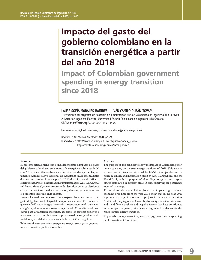Impacto del gasto del gobierno colombiano en la transición energética a partir del año 2018