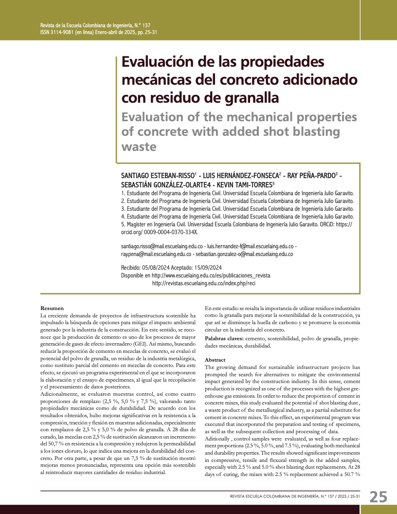 Evaluación de las propiedades mecánicas del concreto adicionado con residuo de granalla