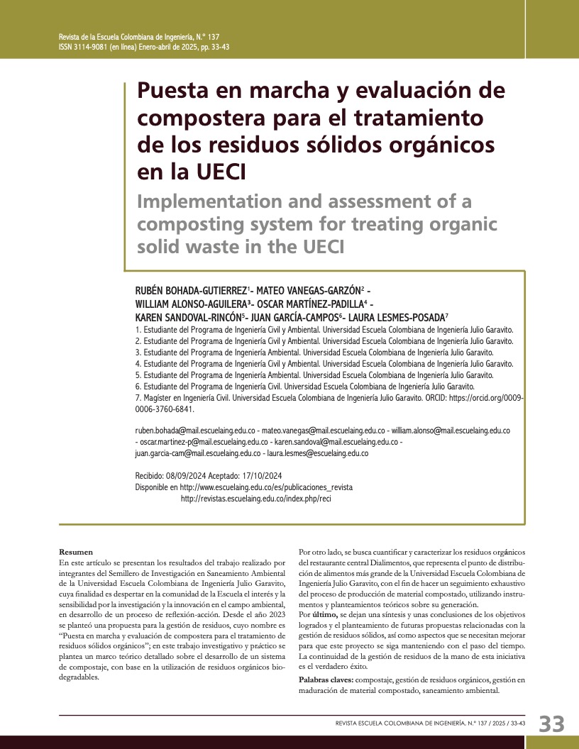 Puesta en marcha y evaluación de compostera para el tratamiento de los residuos sólidos orgánicos en la UECI
