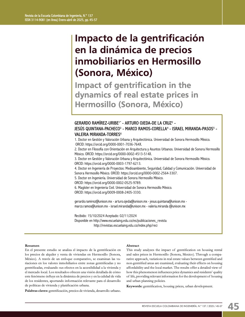 Impacto de la gentrificación en la dinámica de precios inmobiliarios en Hermosillo (Sonora, México)