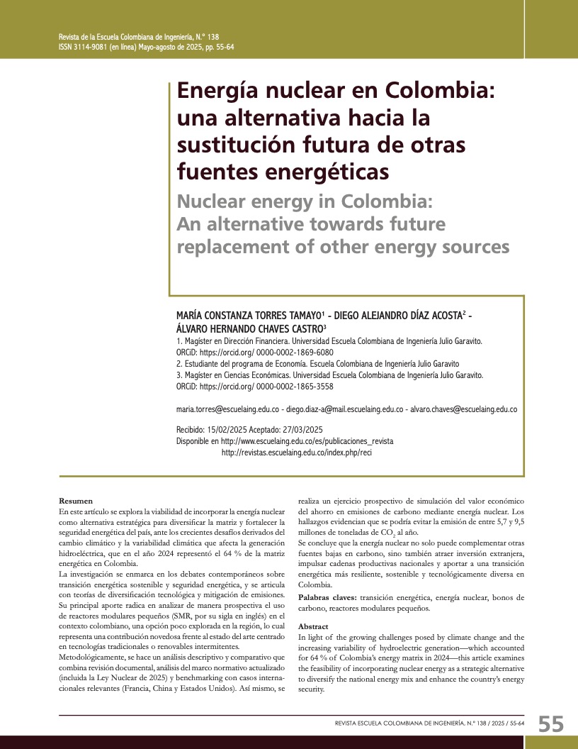 Energía nuclear en Colombia: una alternativa hacia la sustitución futura de otras fuentes energéticas