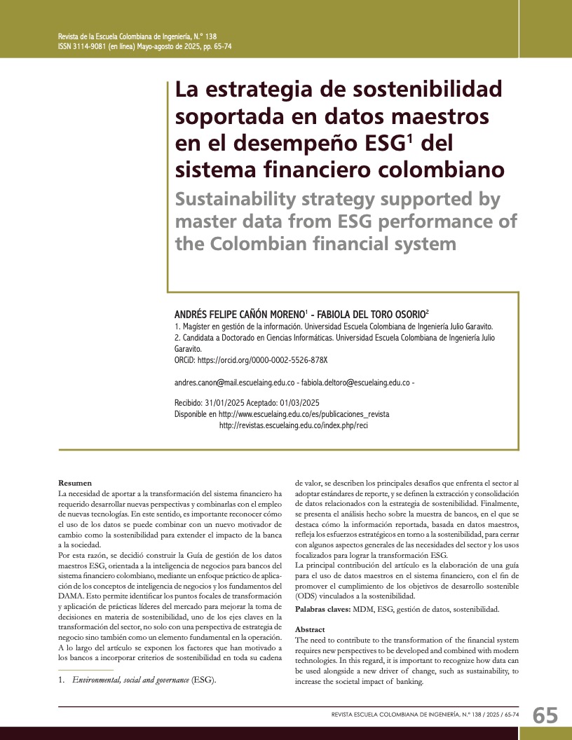 La estrategia de sostenibilidad soportada en datos maestros en el desempeño ESG del sistema financiero colombiano