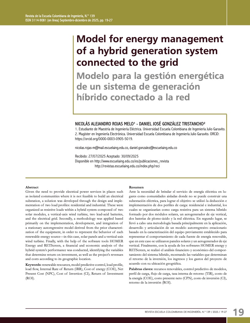 Model for energy management of a hybrid generation system connected to the grid