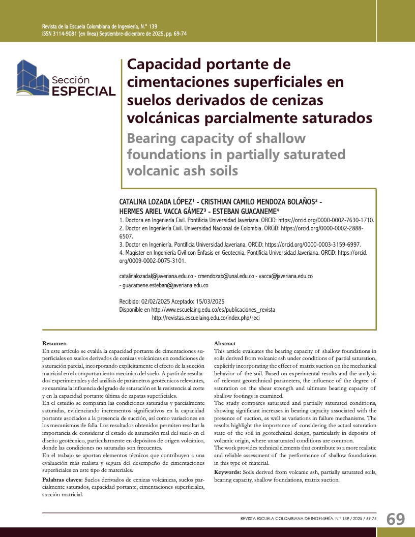 Capacidad portante de cimentaciones superficiales en suelos derivados de cenizas volcánicas parcialmente saturados
