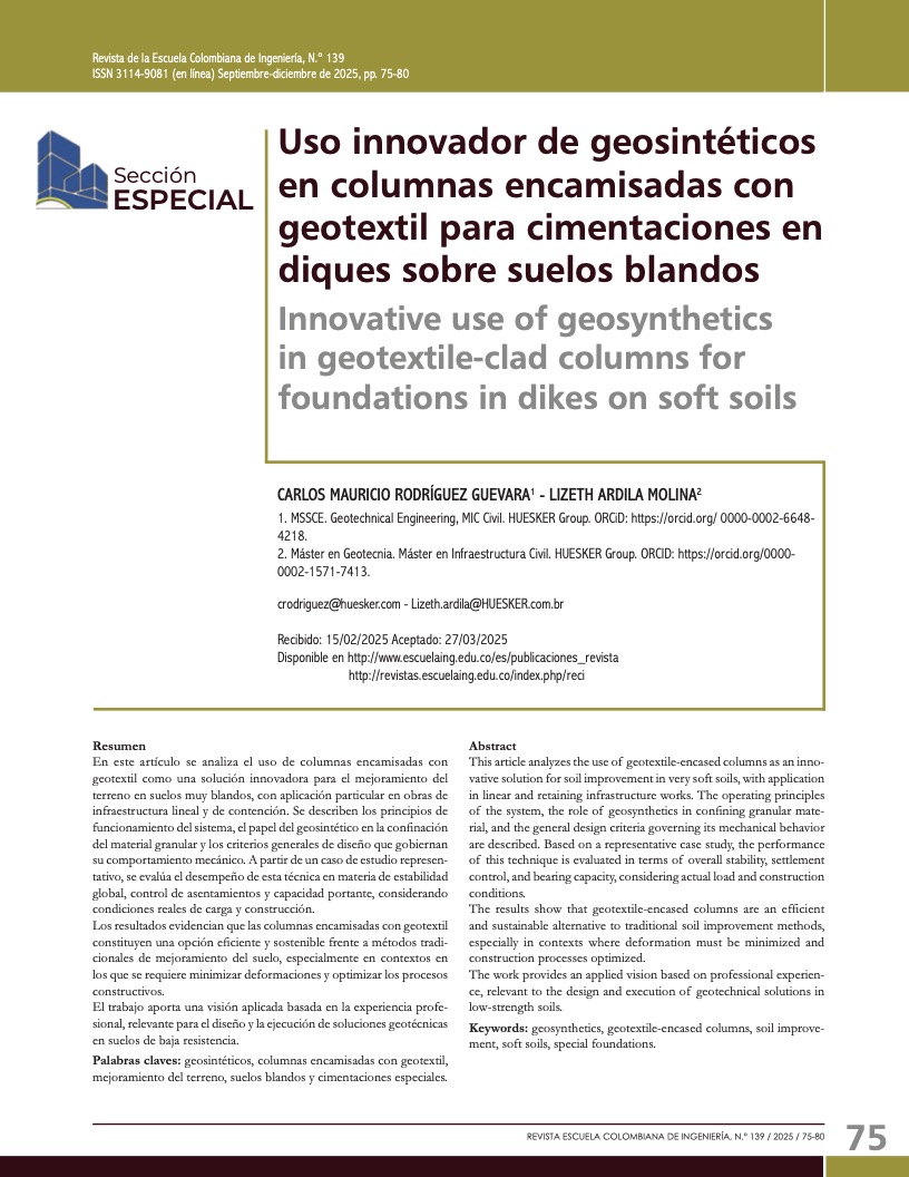 Uso innovador de geosintéticos en columnas encamisadas con geotextil para cimentaciones en diques sobre suelos blandos