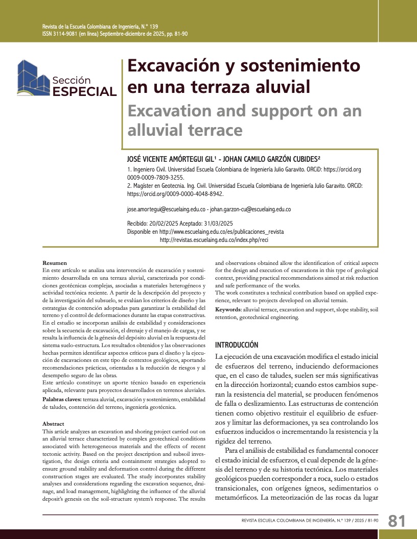Excavación y sostenimiento en una terraza aluvial