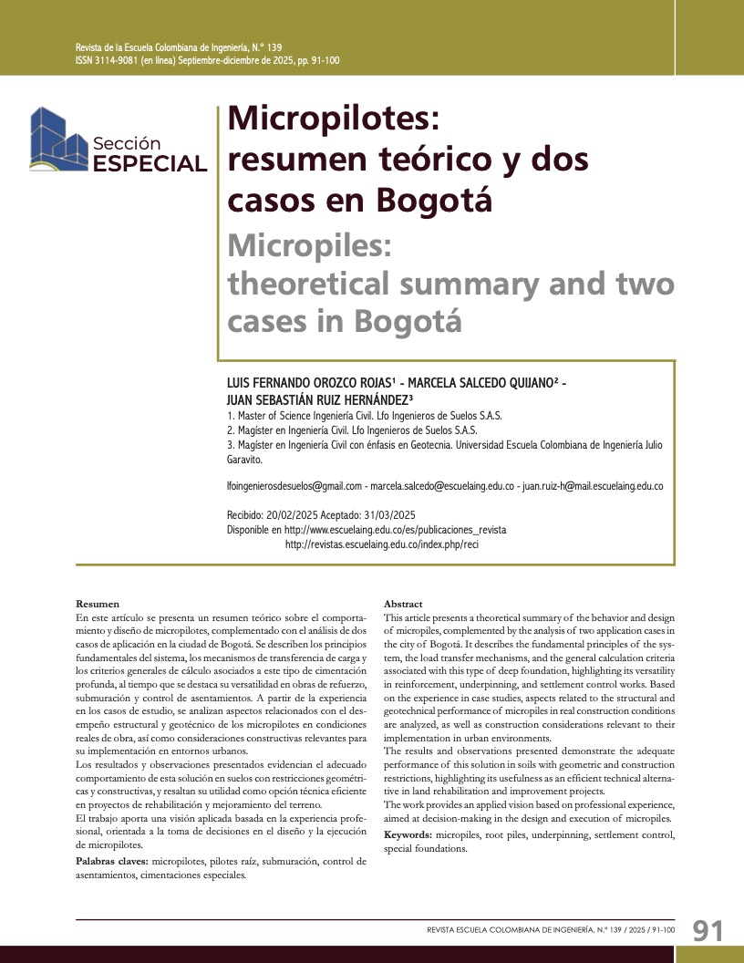 Micropilotes: resumen teórico y dos casos en Bogotá