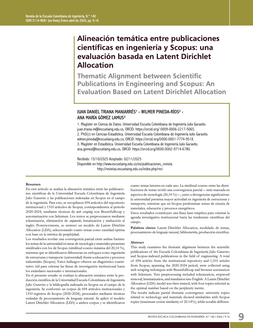 Alineación temática entre publicaciones científicas en ingeniería y Scopus: una evaluación basada en Latent Dirichlet Allocation