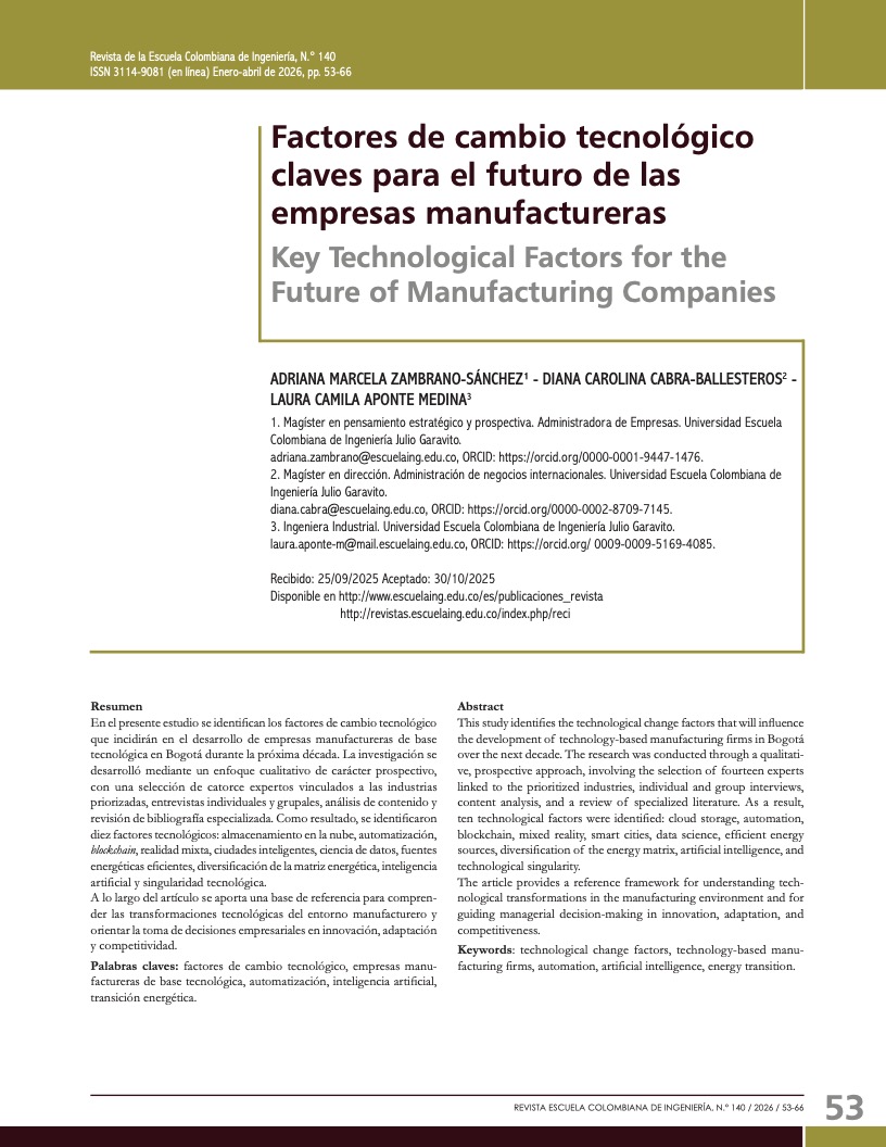 Factores de cambio tecnológico claves para el futuro de las empresas manufactureras