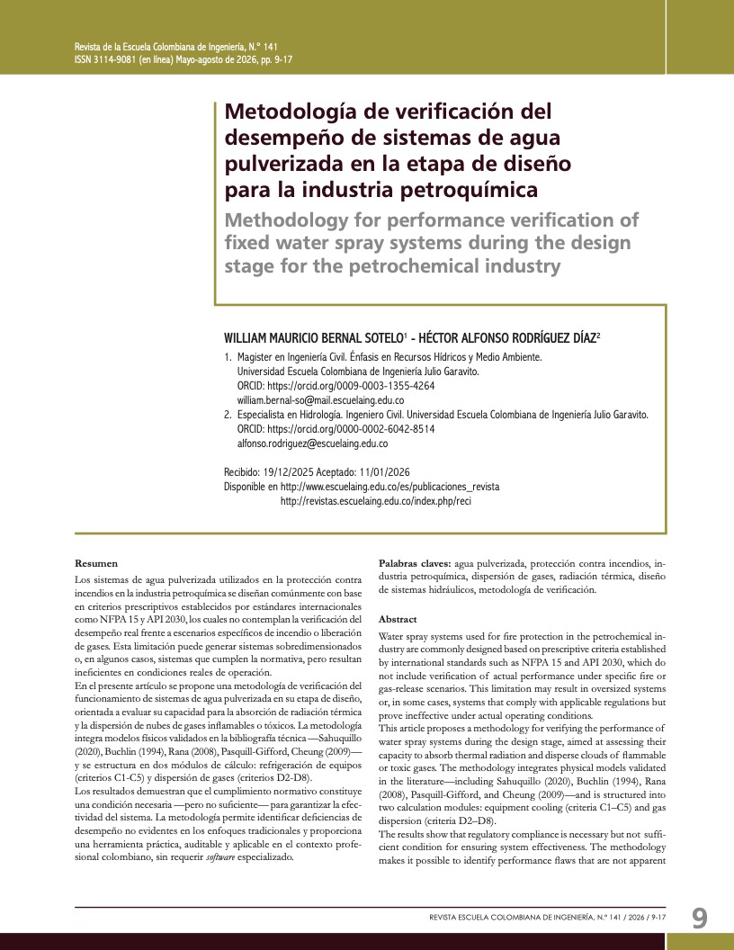 Metodología de verificación del desempeño de sistemas de agua pulverizada en la etapa de diseño para la industria petroquímica