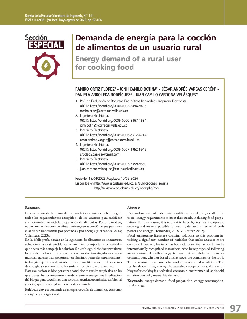 Demanda de energía para la cocción de alimentos de un usuario rural